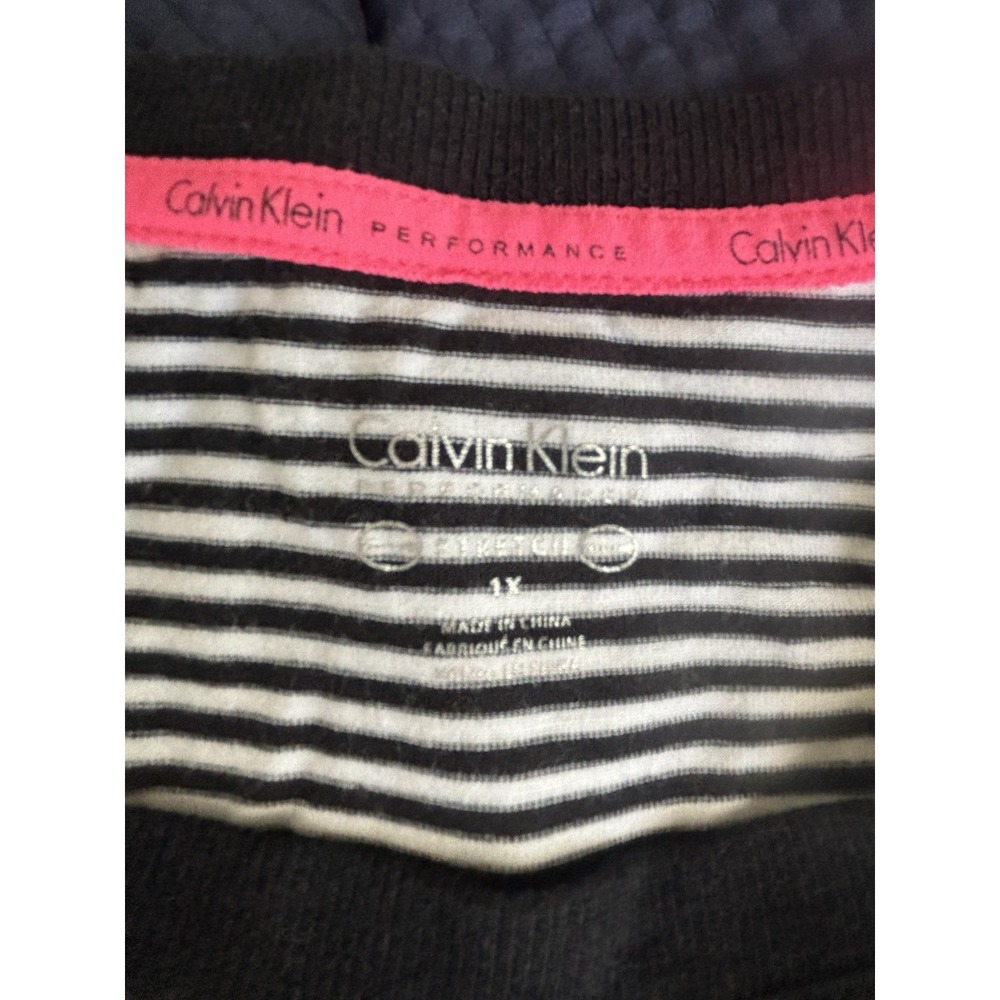 Calvin Klein Performance 1X Black & Wht Striped 3/4 Sleeves Activewear - Picture 2 of 9